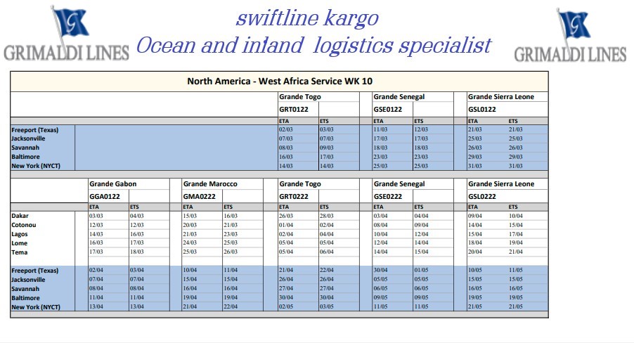 Grimaldi Group RoRo Sailing Schedule